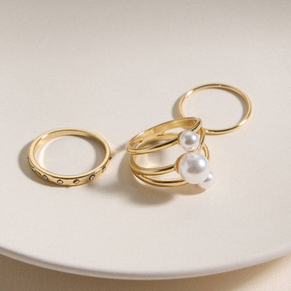 Golden Hour Pearl Ring Trio