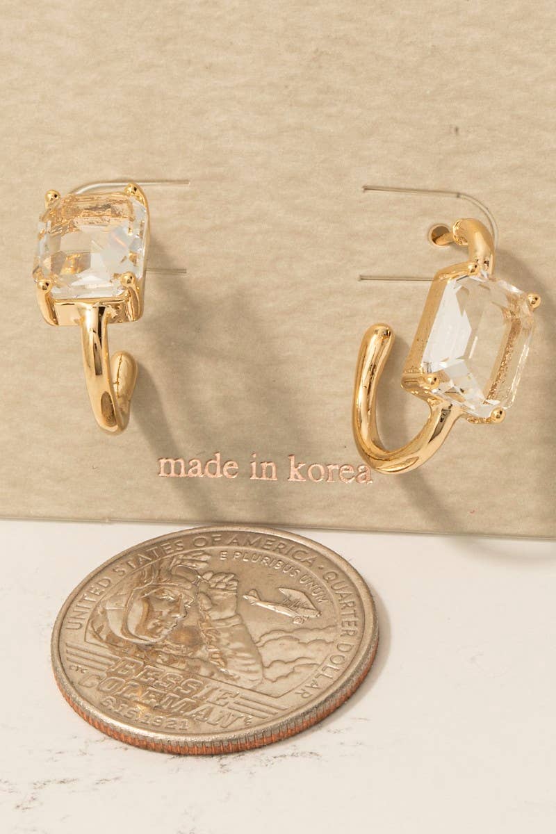 Glass Baguette Station Oval Hoop Earrings