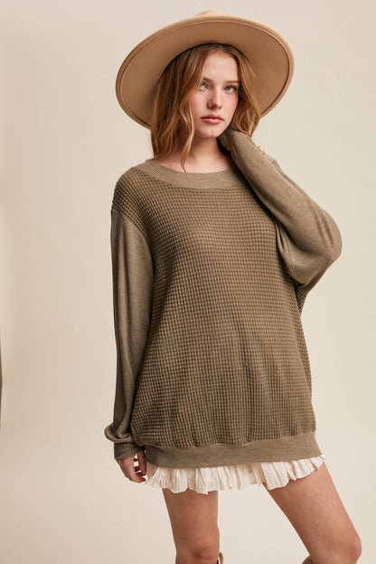 Waffle Knit Contrast Top