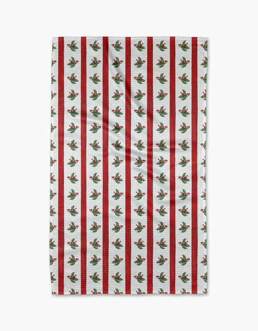 Christmas Holly Stripe Tea Towel