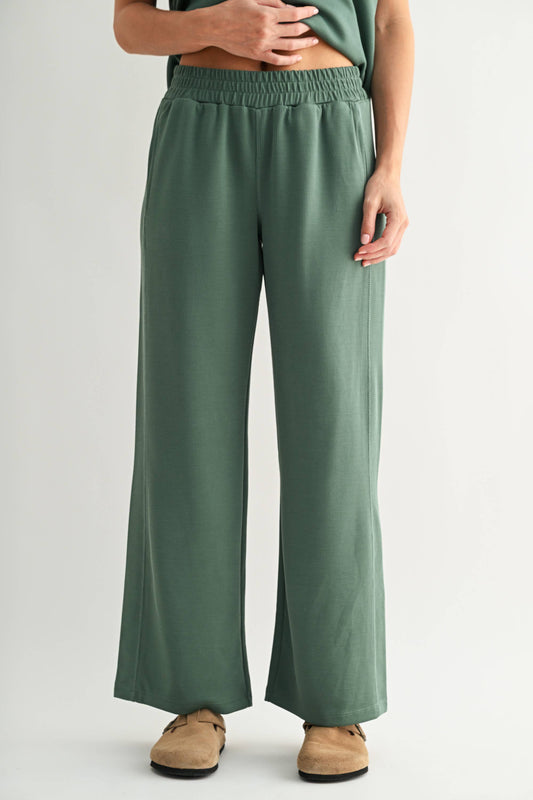 Luxe Sand Wash Rib Wide-Leg Pants