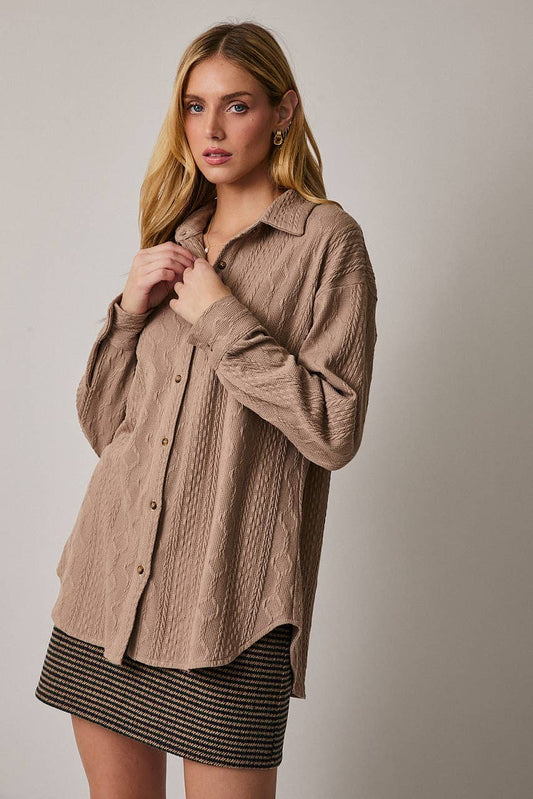 Long Sleeve Cable Knit Oversized Shirt
