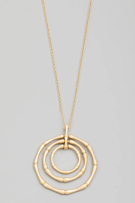 Layered Bamboo Charm Long Necklace | Choose Finish