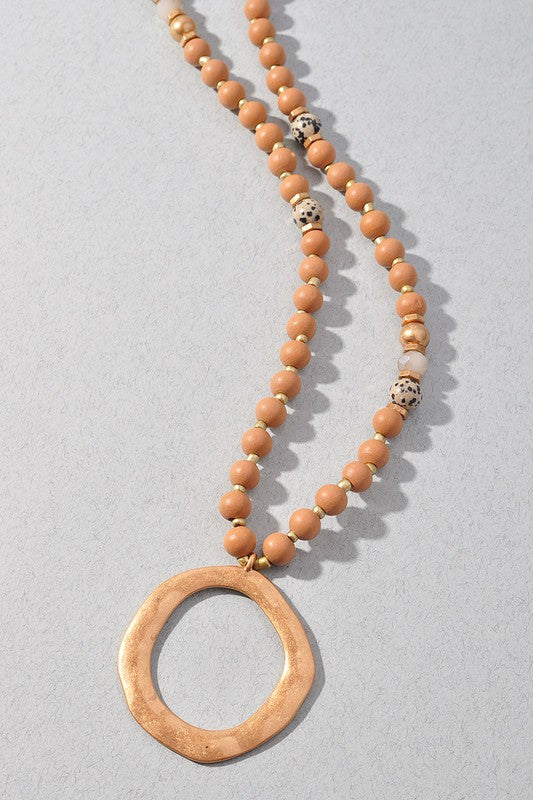 Long Wood Beaded Necklace | Choose Color