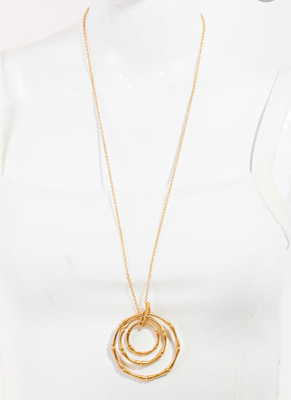 Layered Bamboo Charm Long Necklace | Choose Finish